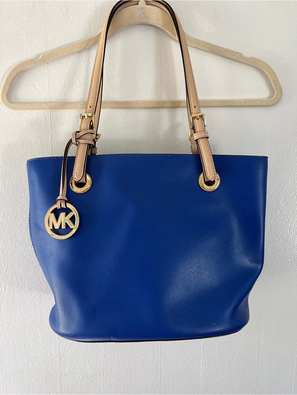 Michael Kors Royal Blue Leather Tote with Tan Straps